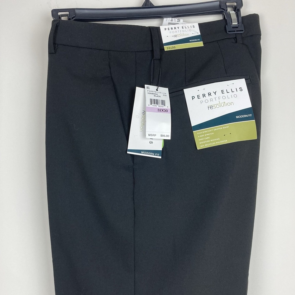 Perry Ellis Portfolio Mens Modern fit Dress Pants 38Wx34L Black‎ E04531H